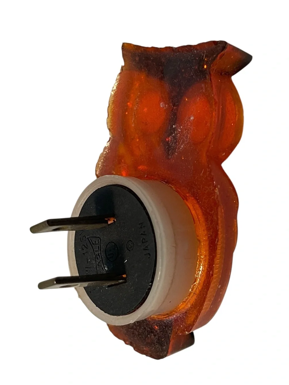 Vintage 1970s Amber Lucite Glitter Owl Plug-In Nightlight Made in Japan MCM